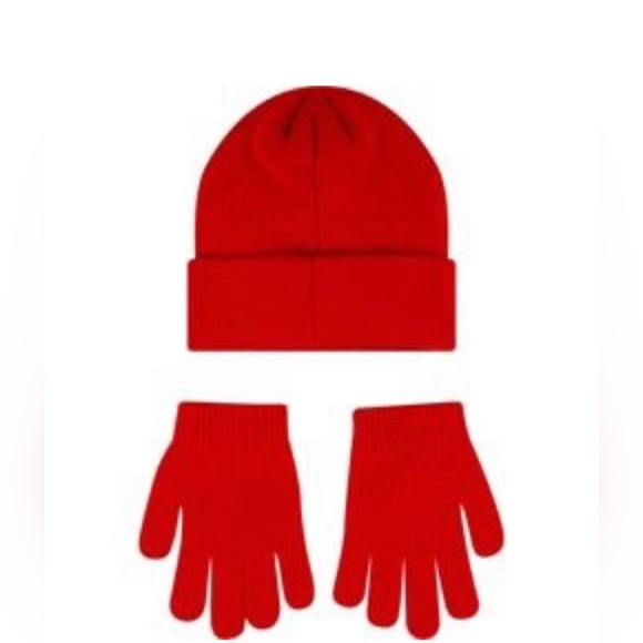 NIKE BOYS BEANIE HAT & GLOVE 2 PC SET RED BLACK NAN FUTURA WINTER KIDS MATCHING - Picture 2 of 3